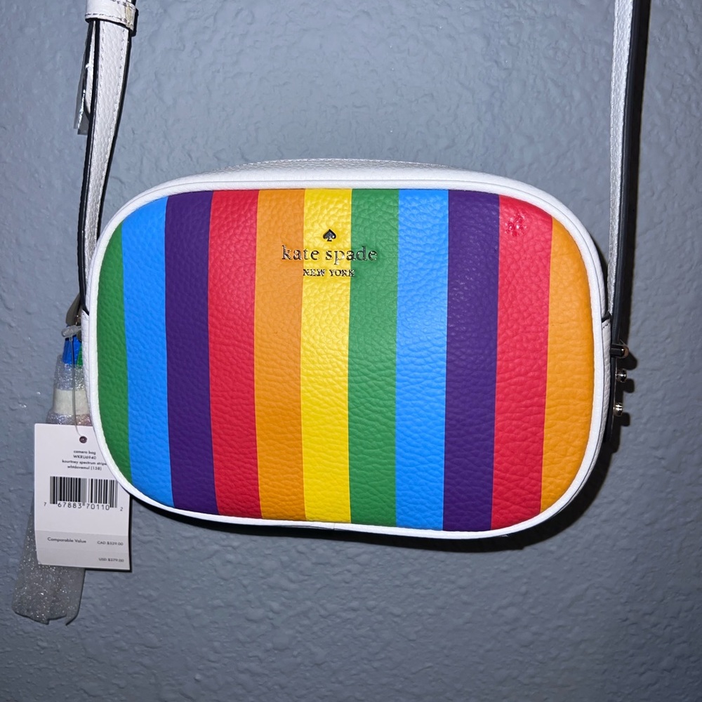Kate Spade Kourtney Spectrum Stripe Camera Bag WKRU6940 White Dove Multi Rainbow